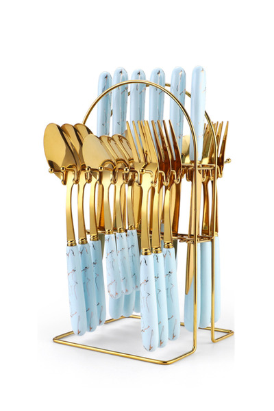 Trendy's 24-piece stainless steel cutlery set, with stand, TRENDY'S, blue-gold