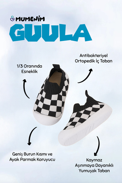 Mumenim Guula Fan Baby Kids Black White Flexible, Non-Slip Orthopedic Sole First Step Sports Shoes Sneaker