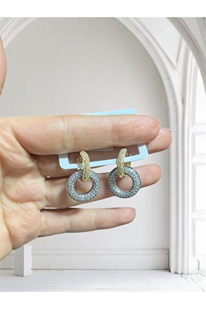 Vitastyle Silver and Gold Color Stone Detail Interlaced Earrings