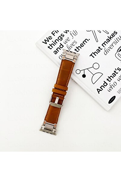AktarMobile Apple Watch 7 8 9 45 mm uyumlu Metal Aksamlı Suni Deri Kordon Dik...