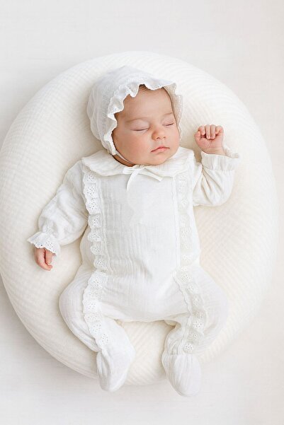 Hobidik Muslin Fabric Baby and Kids Jumpsuit Set - Scallop Ruffle Detailed, for Hospital Exit