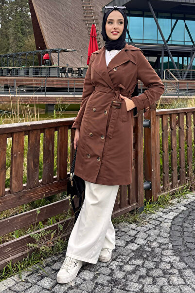 Tesettür Diyarı Trench cu mâneci, curea, cataramă și nasturi