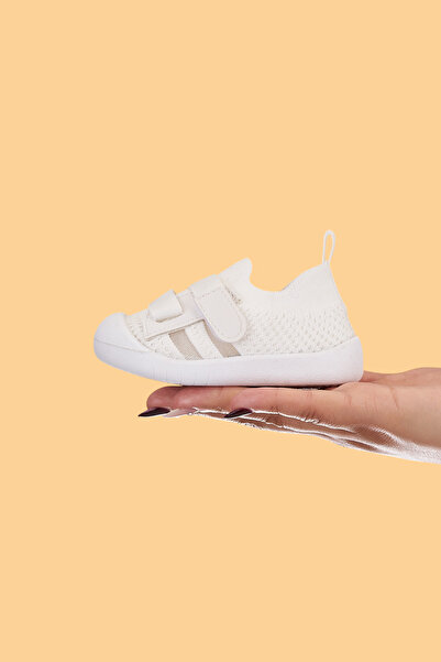 Mumenim Wisil Girl/Boy & Baby Velcro Comfortable Flexible Non-Slip Orthopedic Sole White Sports/First Step Shoes
