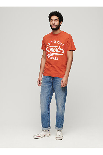 SUPERDRY Bisiklet Yaka Baskılı Turuncu Erkek T-Shirt M1011905A1FH_COPPER LABEL SCRIPT TE