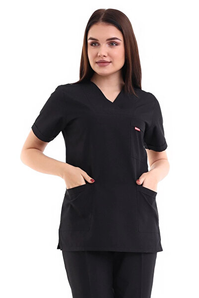 Bilenn Tekstil بلوزة نسائية ذات ياقة مغلف - 48 أسود