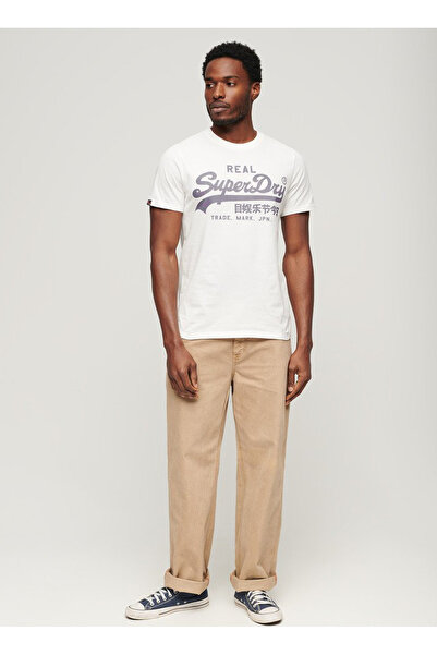 SUPERDRY Bisiklet Yaka Baskılı Ekru Erkek T-Shirt M1011472A39E_VINTAGE VL TEE
