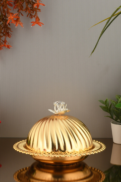 LUMINZO Asto Sugar Bowl Gold Crystal Detailed with Lid Elegant Stylish Presentation Plate Tableware Catering Guests