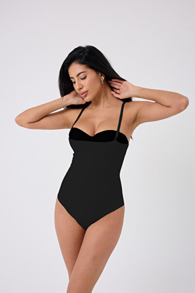 MİSTİRİK Mazzola Model Laser Cut Abdomen and Belly Firming Scar Storing Bodysuit Corset Black Color
