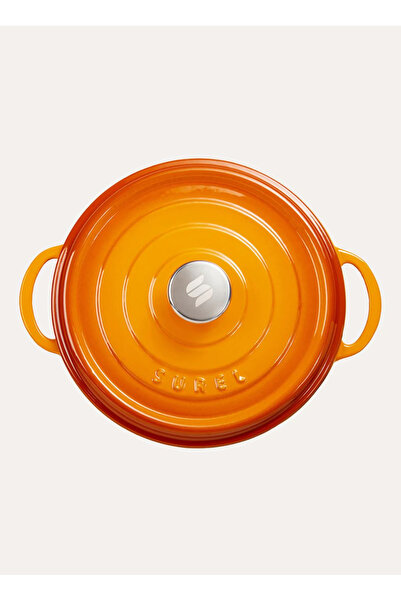Sürel Aroma Kapak Turuncu Yuvarlak Sığ Döküm Tencere 28 Cm