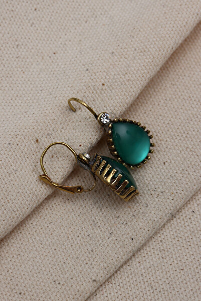 Süspüs Accessories Büyük Boy Saydam Koyu Yeşil Taşlı Otantik Küpe
