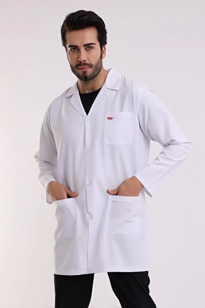 Bilenn Tekstil Doctor Teacher Men's Apron Intermediate Size Jacket Collar - 171 White