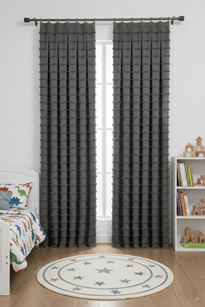 Madame Dower Wave Collection Dark Gray 2-Piece Background Curtain Most Frequently Pleated 1X3 – Special Textured, Ready-Made Background Curtain