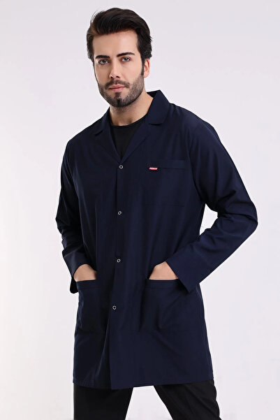 Bilenn Tekstil Doctor Teacher Men's Apron Intermediate Size Jacket Collar - 47 Navy Blue