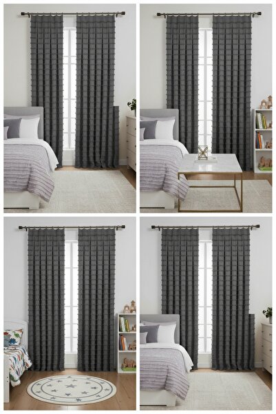 Madame Dower Wave Collection Dark Gray 2-Piece Background Curtain Most Frequently Pleated 1X3 – Special Textured, Ready-Made Background Curtain