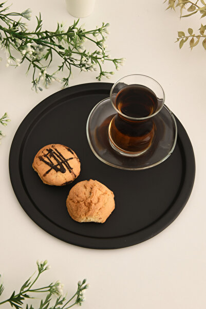 AKSESUAR EVRENİ Dario Yuvarlak Dekoratif Sunum Tepsisi Siyah 1 Adet