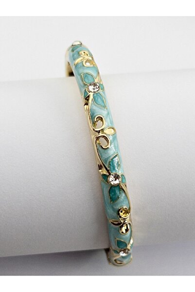 Siya Silver Altın Kaplama Zirkon Taşlı Mineli Kelepçe Bileklik - 5,7 cm/18 cm