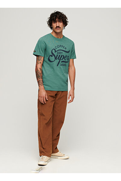 SUPERDRY Bisiklet Yaka Baskılı Yeşil Erkek T-Shirt M1011905A2AN_COPPER LABEL SCRIPT TE