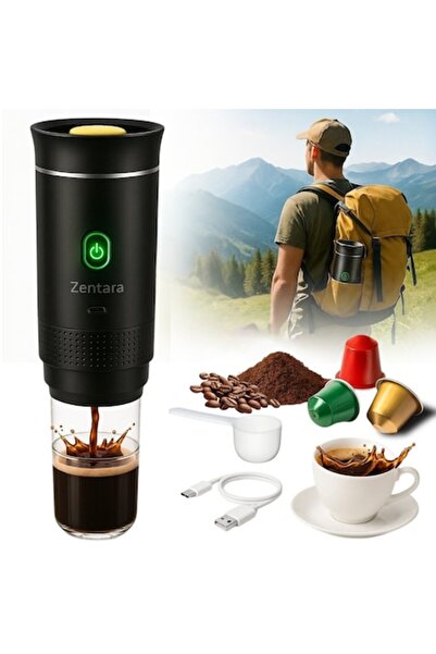 Zentara 3-in-1 portable espresso machine with heating, compatible with capsules and ground coffee, USB-C charging