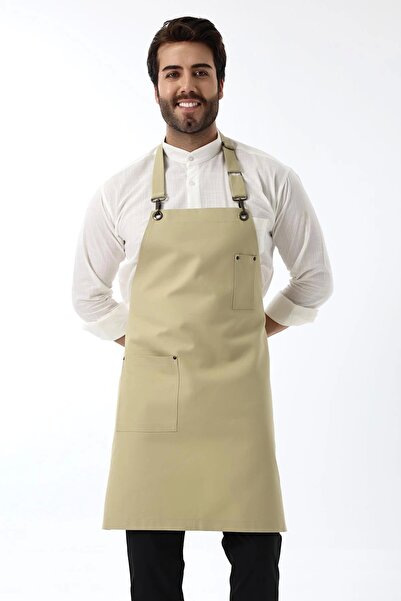 Bilenn Tekstil مريلة بشريط للرقبة من باريستا بجيب واحد - بيج