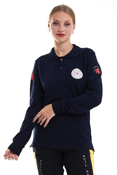 Bilenn Tekstil تيشيرت للجنسين بياقة المسعف وأكمام طويلة - أزرق داكن