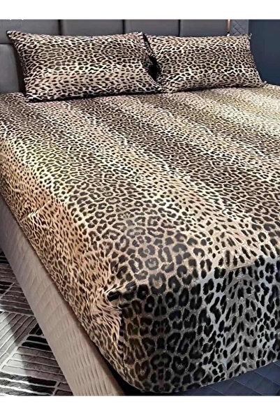 Çt Çeyizci Tekstil Set cearșafuri duble elastice + 2 fețe de pernă 160x200cm model leopard
