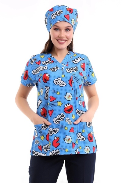 Bilenn Tekstil بلوزة منقوشة رقمية للجنسين بأكمام الخفاش - 6504 كوكي مونستر