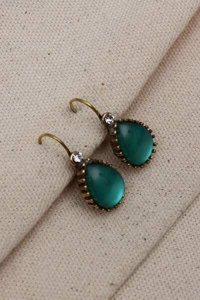 Süspüs Accessories Büyük Boy Saydam Koyu Yeşil Taşlı Otantik Küpe