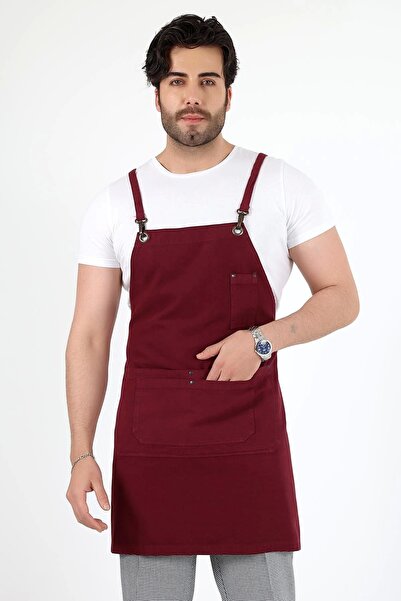 Bilenn Tekstil Ποδιά Barista με διπλή τσέπη με μπορντό λουράκι