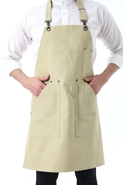 Bilenn Tekstil Barista Halter Apron with Kangaroo Pocket - Beige