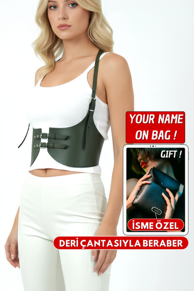 Angels Passion Haki Renk Kalın Kemer - Deri Büstiyer Kemer - Elbise Üzeri Şık Kemer