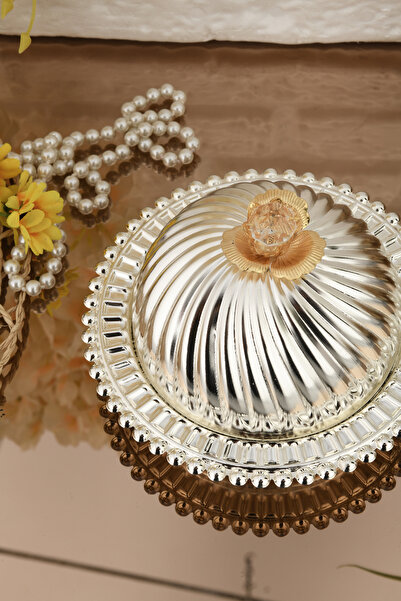 LUMINZO Asto Sugar Bowl Silver Crystal Detailed with Lid Elegant Stylish Presentation Plate Tableware Catering Guests