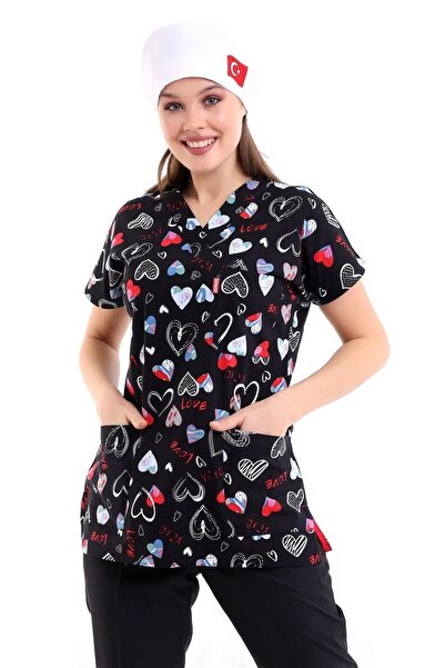 Bilenn Tekstil بلوزة مفردة للجنسين منقوشة بأكمام الخفافيش - 5003 Black Love