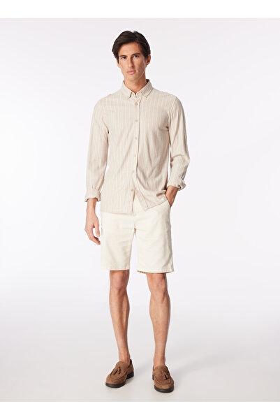 Fabrika Bej Erkek Düğmeli Basic Çizgili Gömlek F4SM-GML 0925