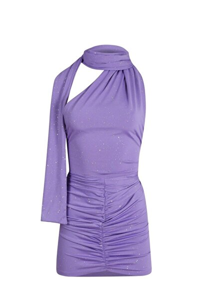 La Sarta فستان كاستيلو أرجواني مطبوع لامع