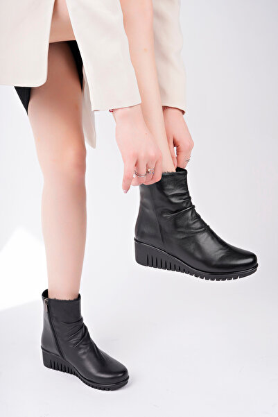 Deripabuc Genuine Leather Black Women's Leather Boots Trc-2003