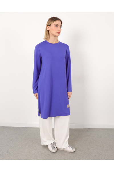 Linvey Kristal Penye Sıfır Yaka Rahat Kesim Basic Armalı Tunik