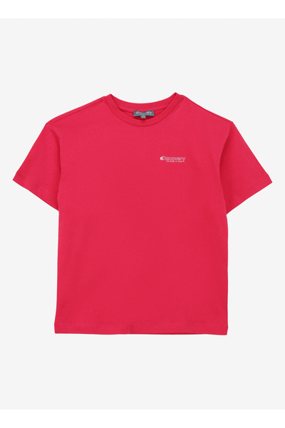 Discovery Expedition Fuşya Kız Çocuk Bisiklet Yaka Oversize Baskılı T-Shirt D...