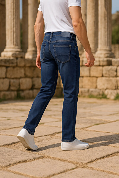 Xcedy Férfi klasszikus prémium nadrág - magas derék, rugalmas csőszár, 5 zseb, kék C366