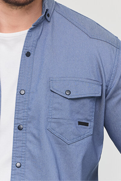 YXC Trend Maker Erkek Gömlek Slim Fit Erkek Mavi Kot Gömlek