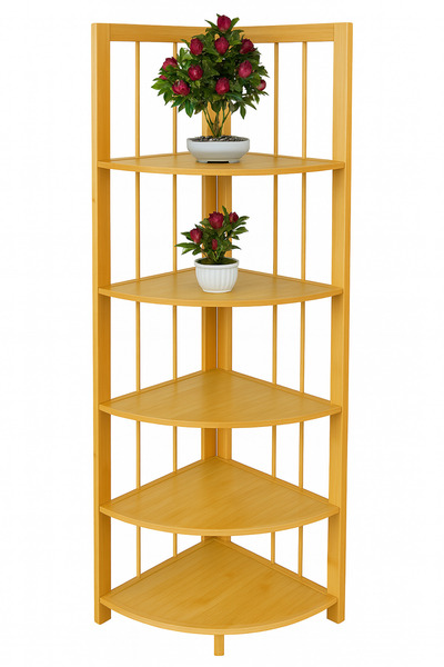 IVORY Köşe Rafı Dekoratif 5 Katlı Bambu