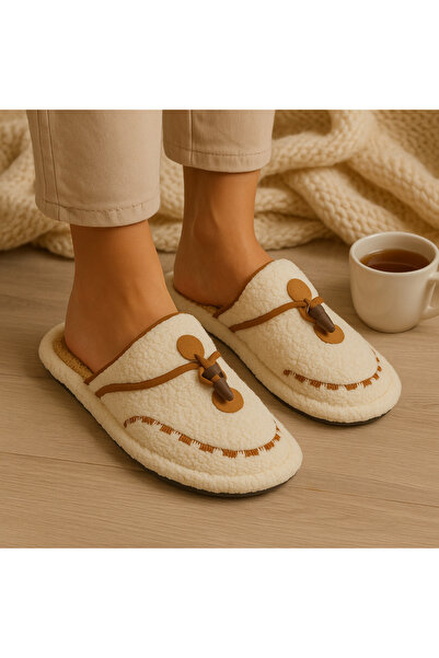 birrbazaar Women's Winter Buttoned Comfortable Non-Slip Furry House Slippers with Towel Inside (Narrow Fit)