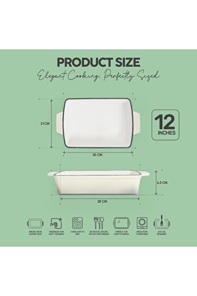 VAV GET Healthy & Safe Enamel Cast Iron Rectangular Roasting Dish, 12-Inch