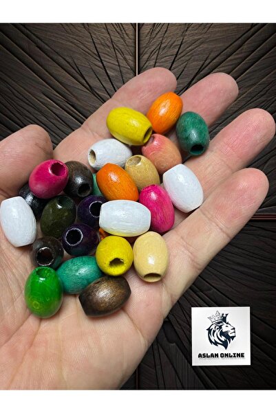 Aslan Online 20x15 mm Oval Ahşap Boncuk - Karışık Renk - 50gr , Ort 50 Adet