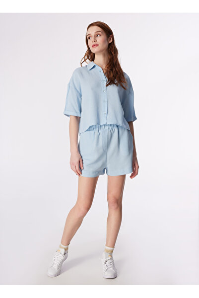 Fabrika Açık Mavi Kadın Lastikli Basic Keten Şort FRANKI