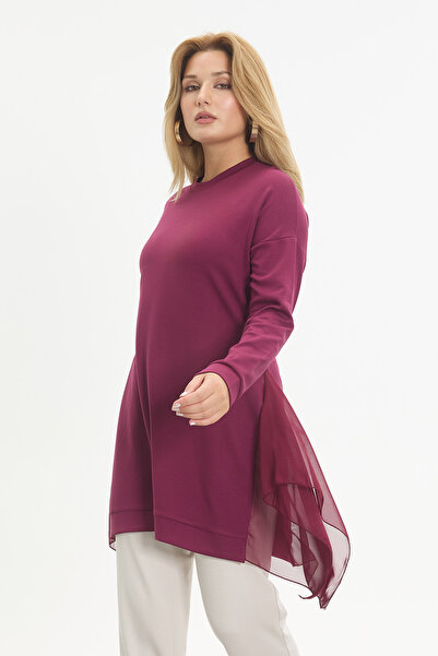 Linvey Yanı Şifonlu Kristal Tunik