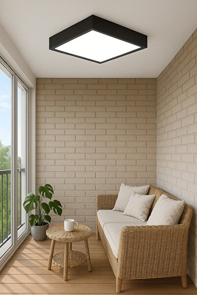 Homedit Antrasit Ahşap Çerçeveli Led Panel Gün ışığı Aydınlatma 3000k 60*60 cm