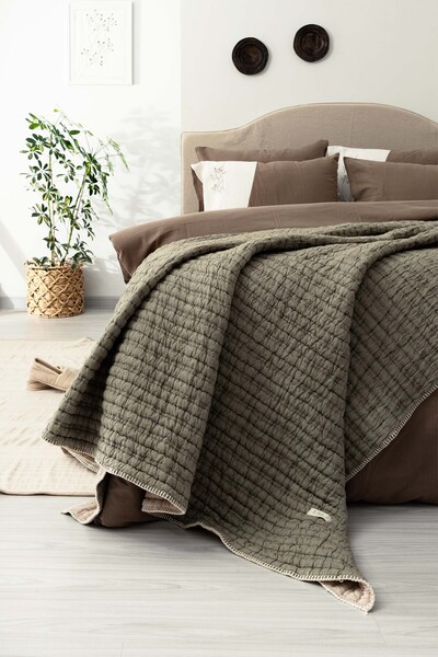 JOJOMIA مفرش سرير مزدوج من ميلوني على الوجهين مقاس 240 × 260 بيج-أخضر