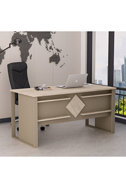 Betroya Boss Ofis Masası Kumtaşı Traverten, Modern ve Şık Çalışma Masası (San...