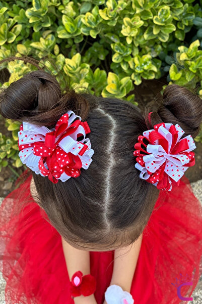 Cinderella 2'li Yıldızlı Kırmızı Beyaz Kurdele Çiçekli 23 Nisan Pens Toka Set...