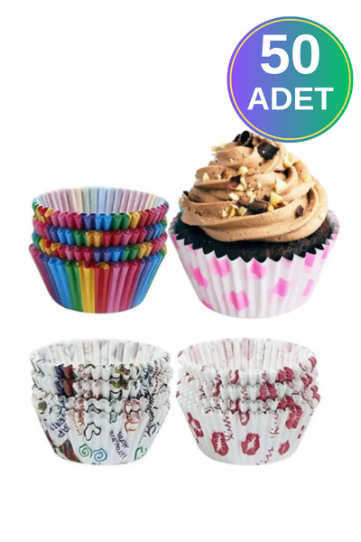 WAPPA 50 ADET Muffin Kağıdı Kek Kalıbı Desenli